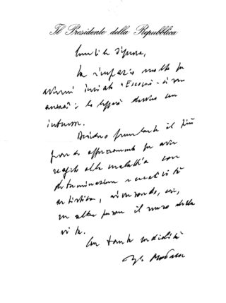 lettera a Gina Scanzani dal presidente della Repubblica